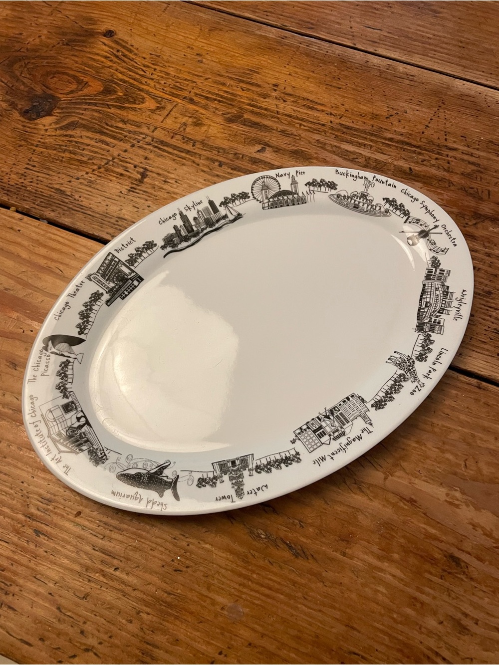 White Chicago Scene Oval China Serving Platter